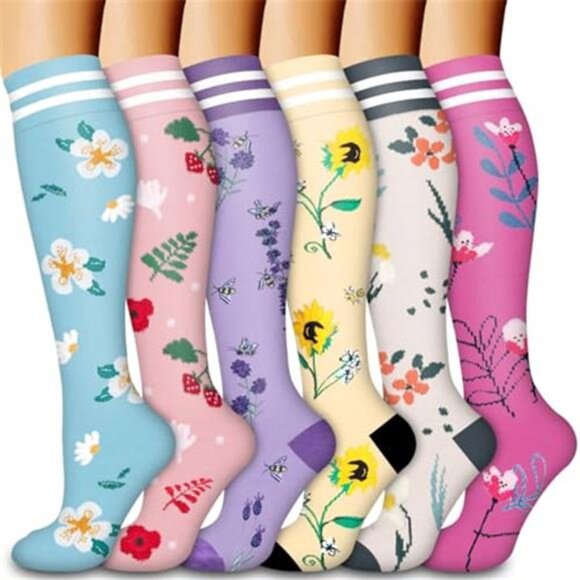 6 Pairs Women's Compression Knee-High Socks